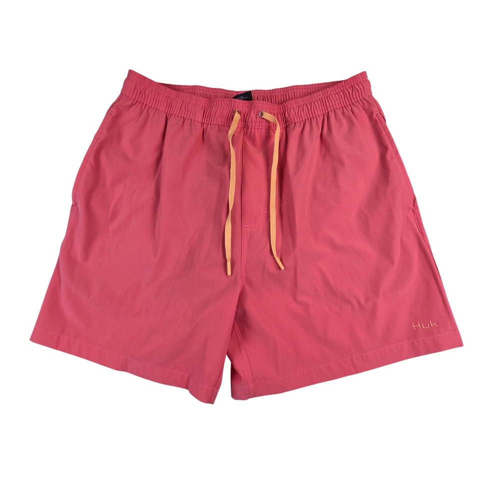 Huk Mens Performance Fishing Shorts Coral Pink Mesh Liner Size Large Stretch‎